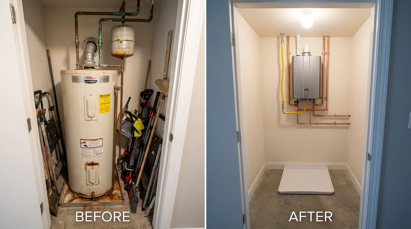 Tank water heater versus wall-mounted tankless unit comparison for River Falls, WI homeowners